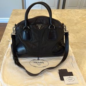 Prada Brown Leather Handbag- Tessuto Vitello Bowler Bag with COA